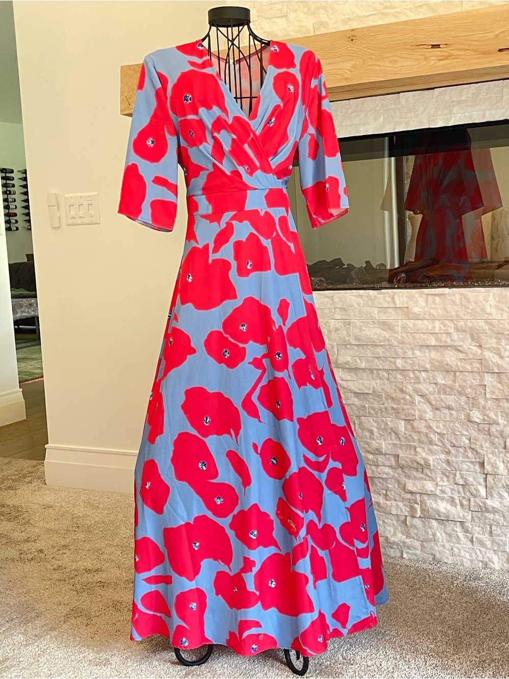 Red Floral Wrap Maxi Dress - Women